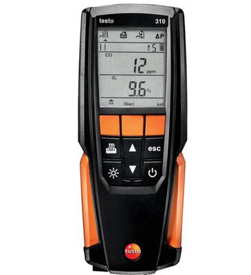 Original Testo 310 Flue Gas Analyzer with ±0.2 Vol.% Accuracy, -4° to 752 °F Measuring Range, and 0.1 °F / 0.1 °C Resolution
