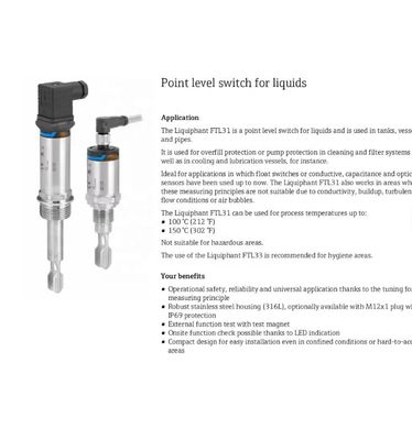 Endress+Hauser Liquiphant FTL31 Level Detection Switch with 20-253V AC/DC 2-wire -40°C to 150°C Process Temperature and >0.7g/cm³ Min. Density