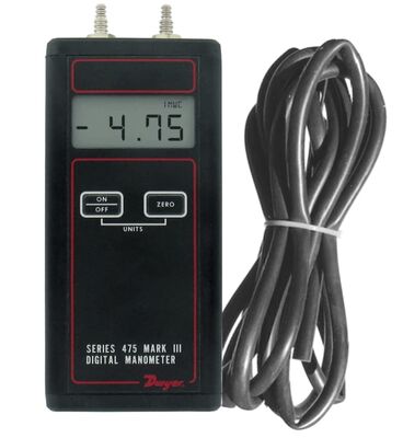Dwyer 475-000-FM Handheld Digital Manometer with 0-1.000" w.c. Range ±0.5% Accuracy and LCD Display