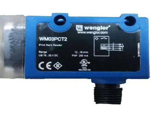Wenglor - WM03PCT2 Capteur de marque d'impression, plage 12-18 mm, PNP sans NC, connecteur M12, lumière blanche, 1,5x2,5 SPOT, 10-30VDC